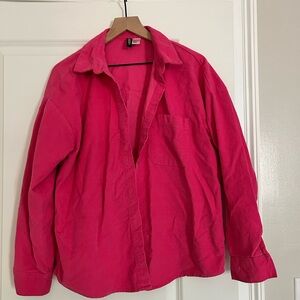 H&M Hot Pink Corduroy Button-Up Shirt